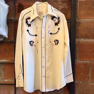 Men's Embroidered Button-Down Shirt - Cream